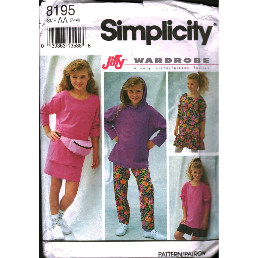 Simplicity 8195 Girls Jiffy Wardrobe Sewing Pattern Size AA 7-14 Dress Pants Top